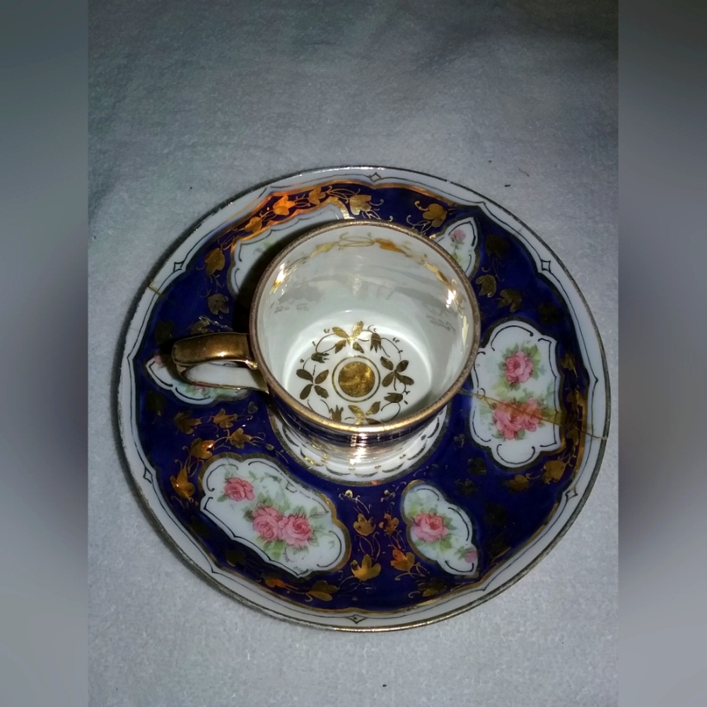 Vintage Navy with pink rose🌹floral China cup & saucer
